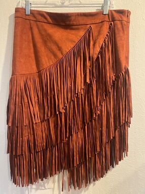 Idyllwind Cognac Brown Faux Suede Fringe Festival Western Cowgirl Mini Skirt